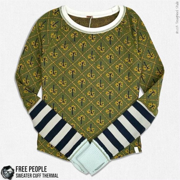 FREE PEOPLE SWEATER CUFF LONG SLEEVE THERMAL TEE IN POP PALM PRINT RARE SAMPLE - Picture 1 of 13
